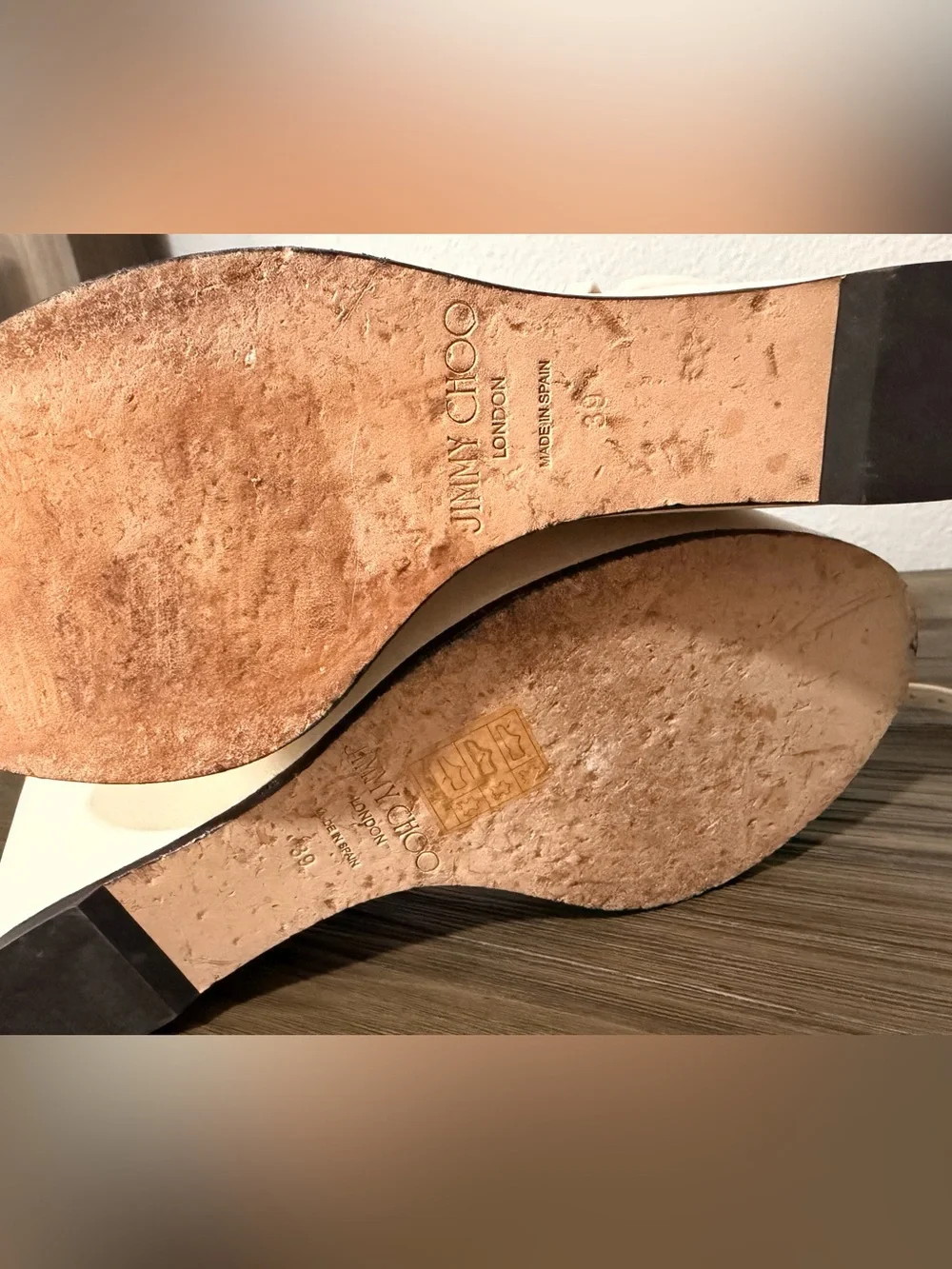 Jimmy Choo Bing Wedges in Latte/Crystal, Size 39 EU, Size 9 US, worn once